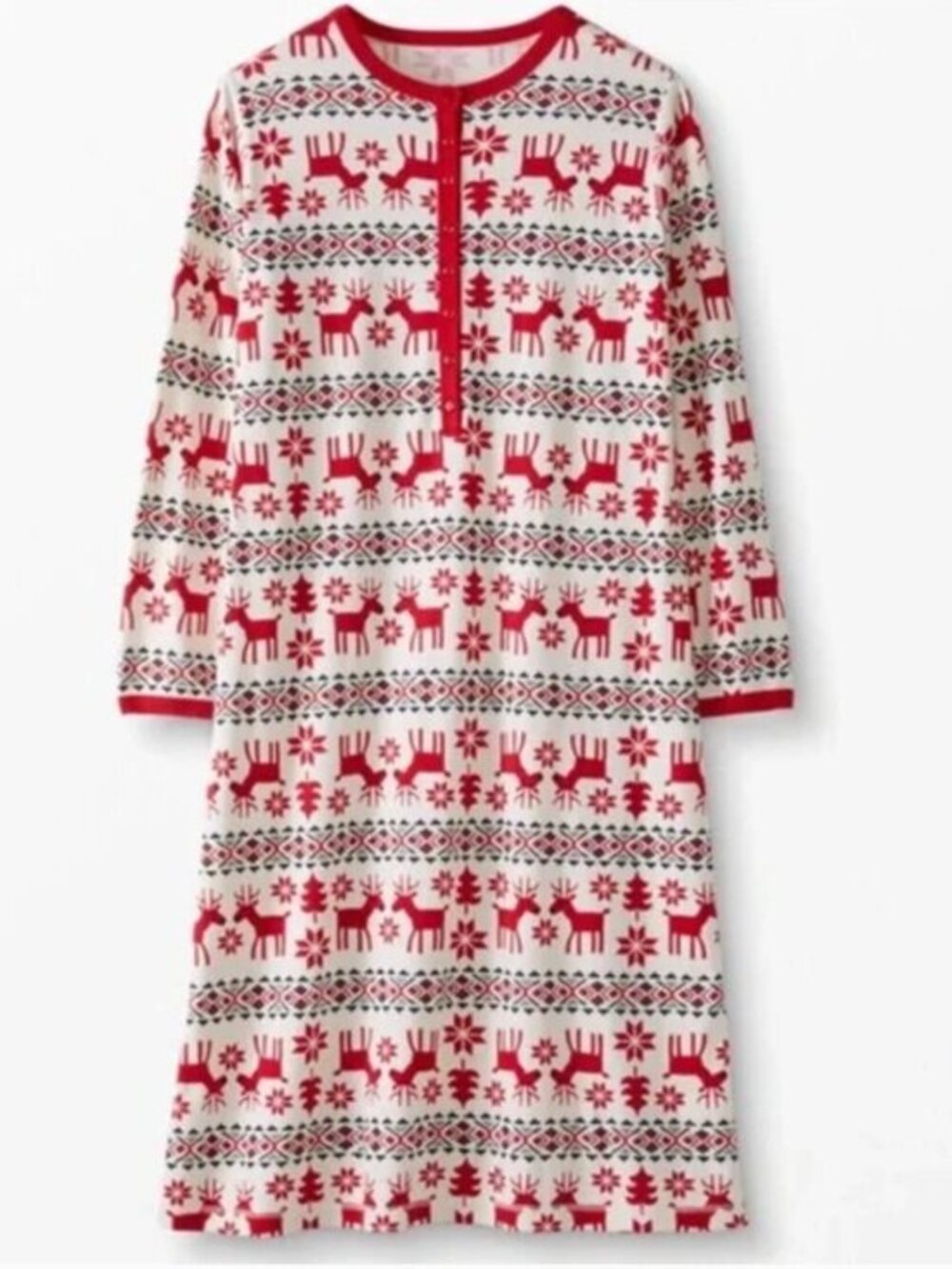 Hanna Andersson‎ Dear Deer Henley Nightgown Long Sleeve Fair Isle Christmas XS